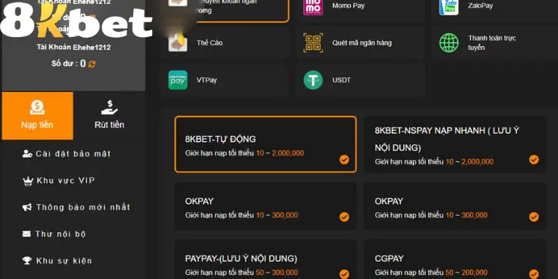 Một số lỗi nạp tiền vào 8KBET người chơi nên đọc qua để tránh gặp phải